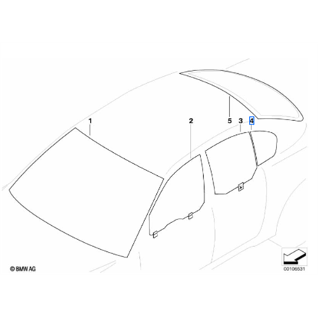 Vitre latérale vert avec joint (côté au choix) BMW Série 5 E61