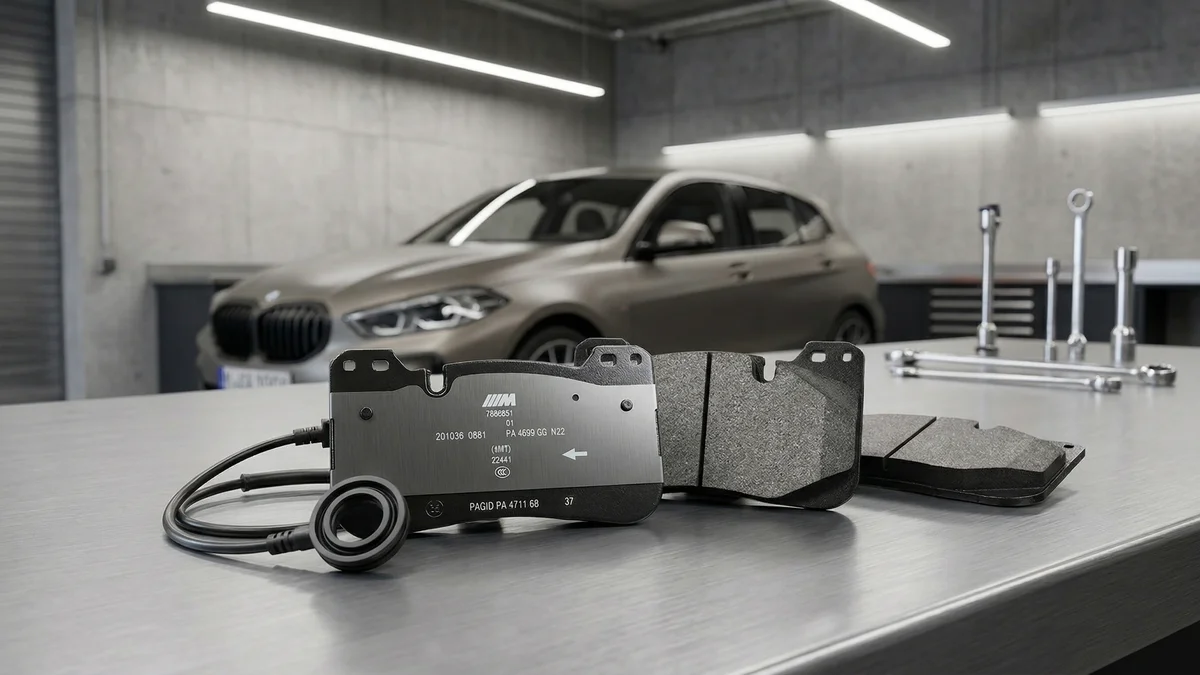 Plaquettes de freins avant avec témoin d'usure pour BMW X5M F95 X6M F96 — visuel en situation sur une BMW Série 1