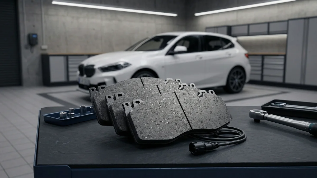 Plaquette de frein avant (option disques céramique) avec témoin d'usure pour BMW M5 F10 — visuel en situation sur une BMW Série 1