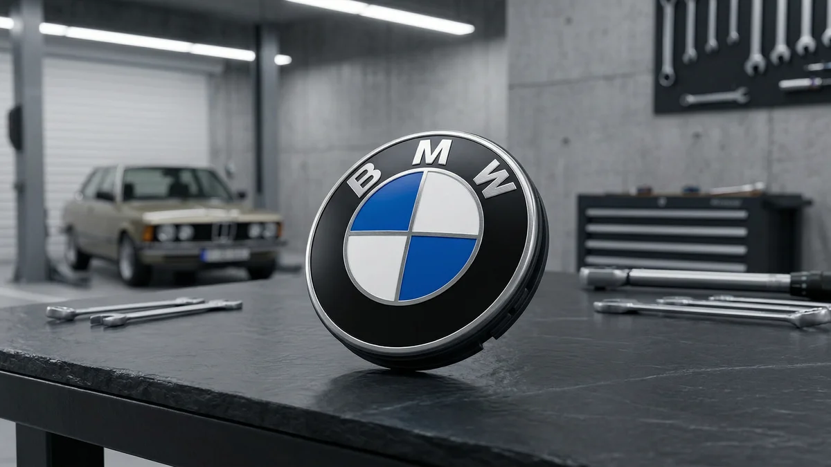 Logo de coffre BMW Série 3 E21 — visuel en situation sur une BMW Série 3