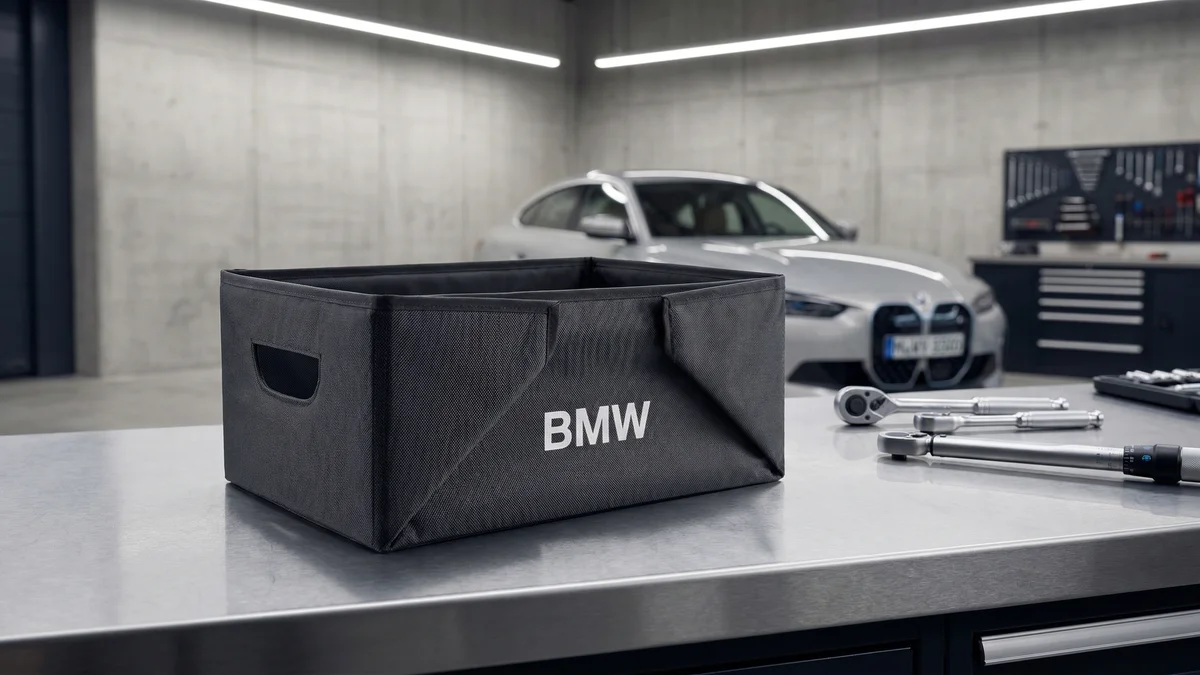 Boite pliable pour coffre (couleur au choix) pour BMW iX3 NA5 — visuel en situation sur une BMW i4
