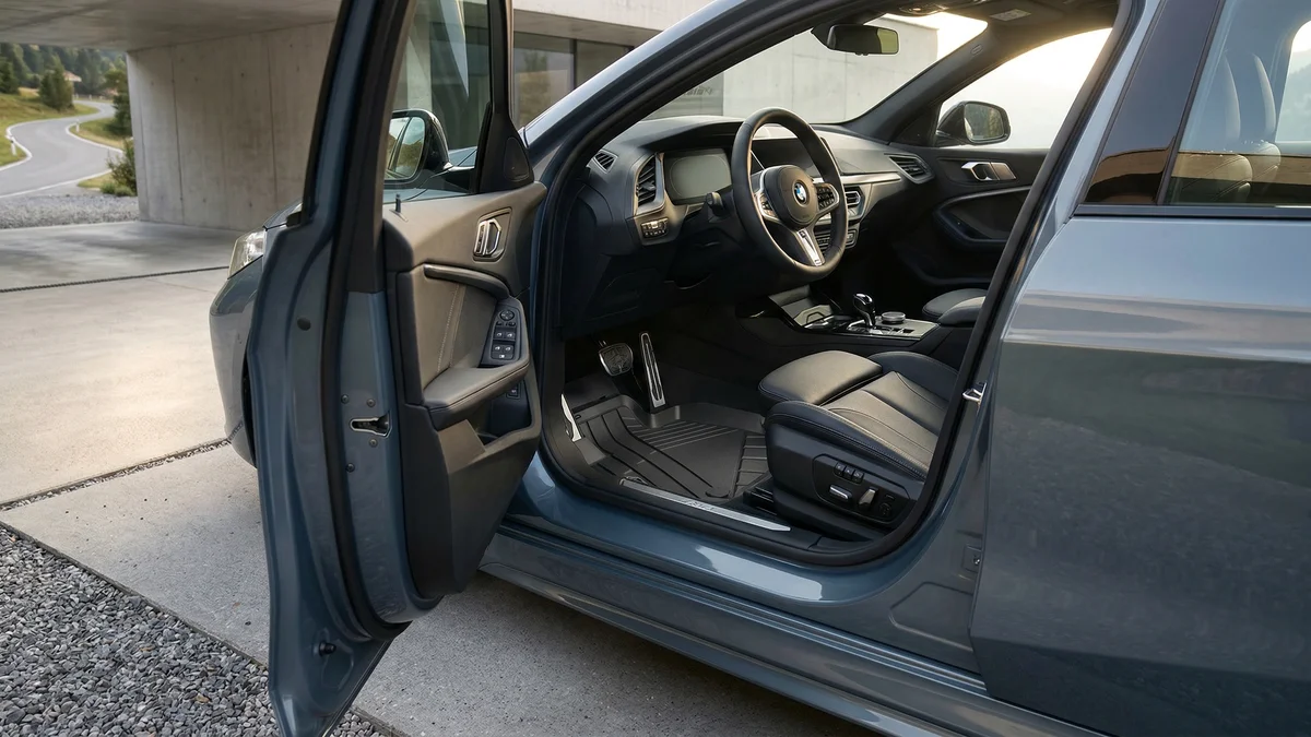 Jeu de tapis de sol tout temps avec bords surelevés (jeu de 4 tapis) pour BMW iX3 NA5 — visuel en situation sur une BMW Série 1