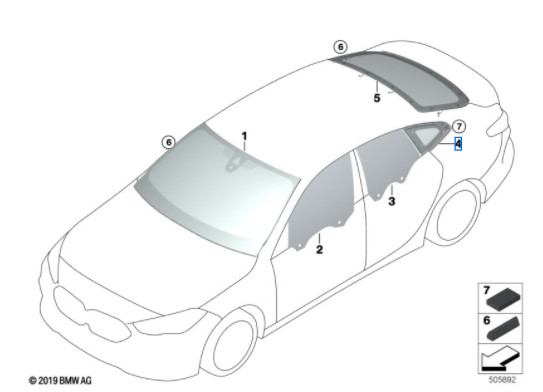 Vitre latérale arrière fixe teintée (côté au choix) BMW Série 2 F44
