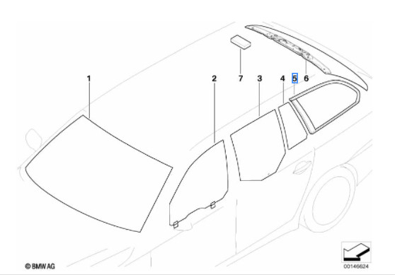 Vitre latérale vert avec joint (côté au choix) BMW Série 5 E61 
