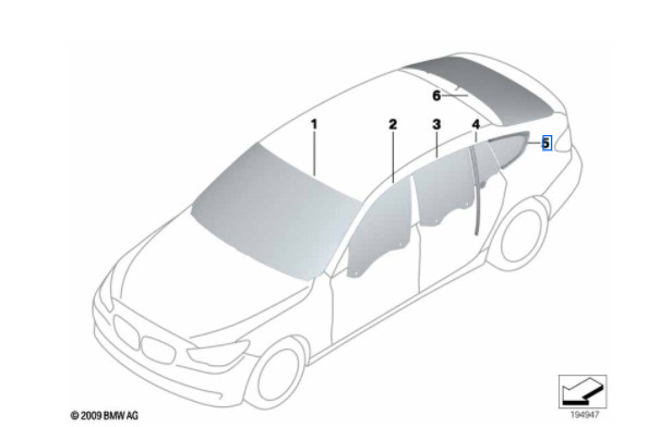 Vitre latérale arrière fixe (côté au choix) BMW Série 5 F07 GT
