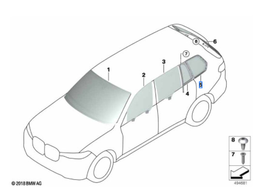 Vitre latérale arrière fixe (côté au choix) BMW X7 G07