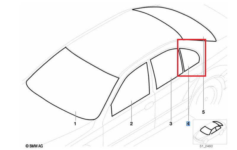 Vitre de porte fixe vert BLINDEE (coté au choix) pour BMW Série 5 E39 Berline
