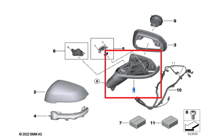 Rétroviseur extérieur sans élément rapporté (coté au choix) pour BMW X1 U11
