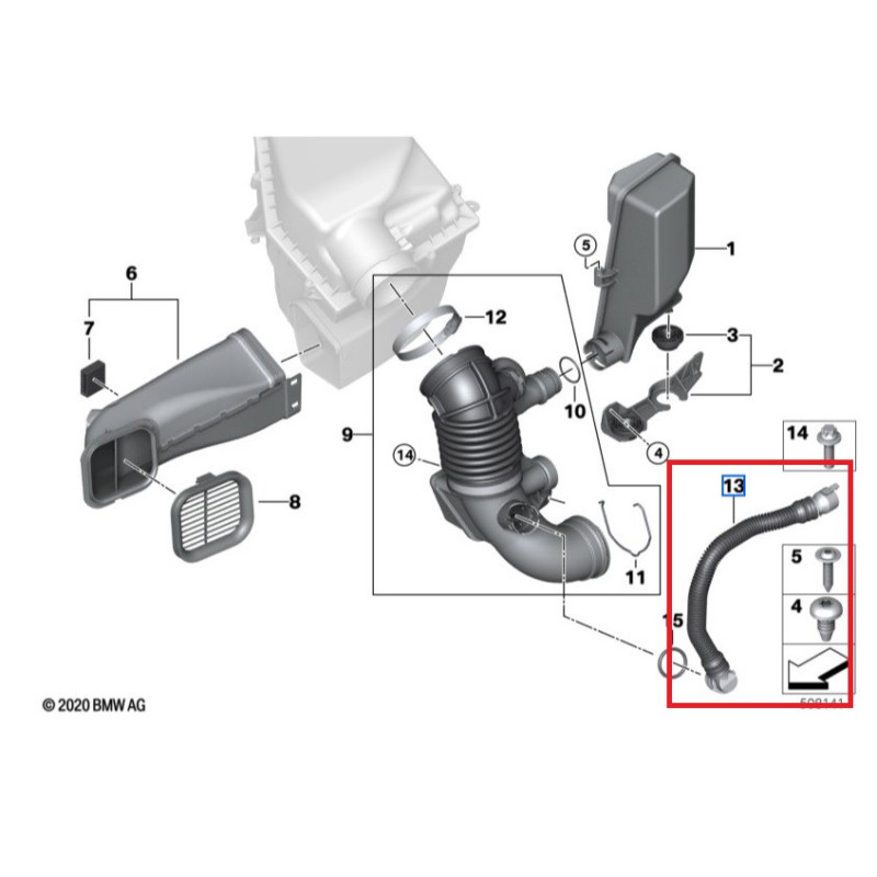 Tuyau, ventilation de carter-moteur avec soupape de reniflard pour BMW Série 5 F10 F11 G30 G31 530d / 540d